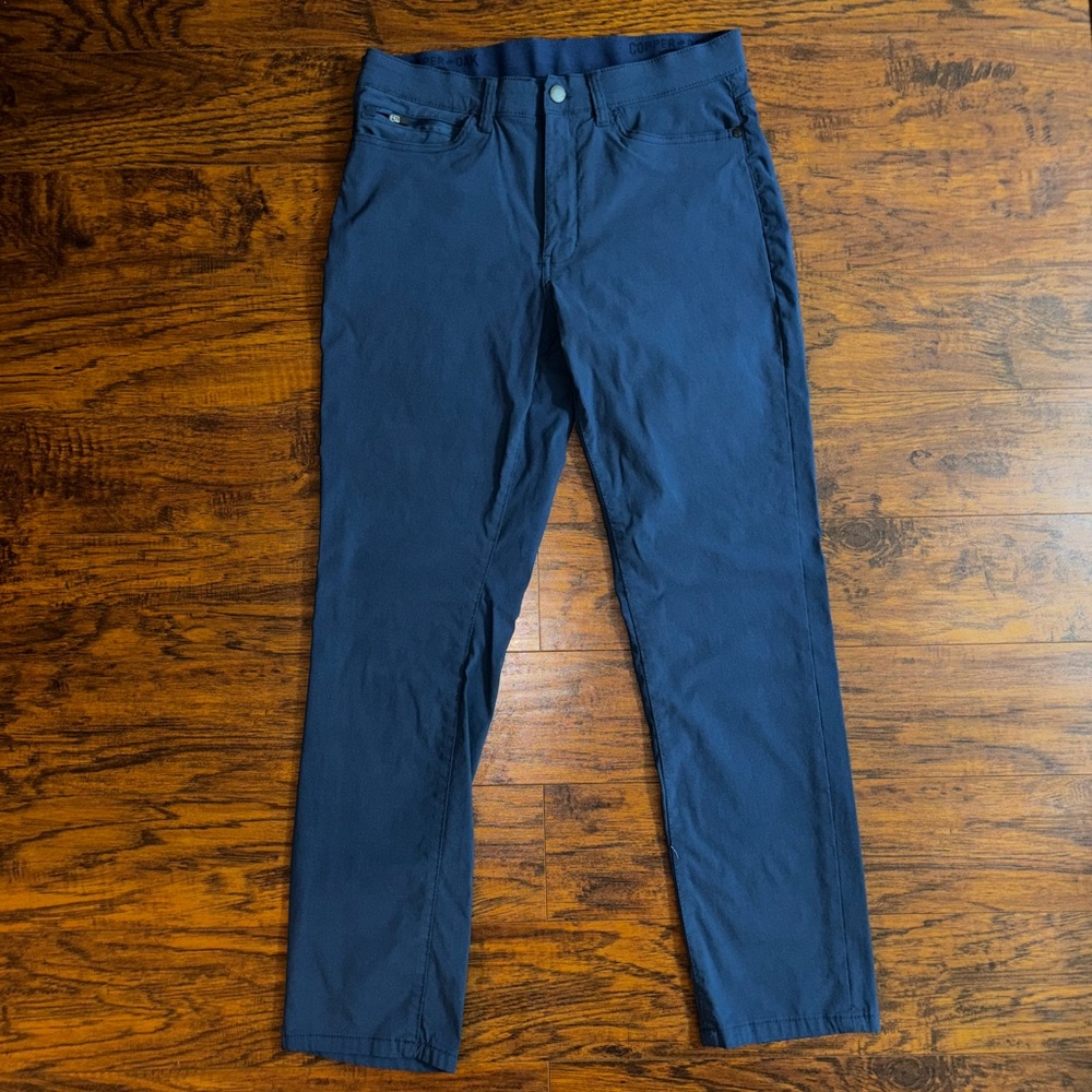 Copper & Oak Slim Fit Straight Leg Pants 32x30 Navy Blue Sleek Stretch Trousers